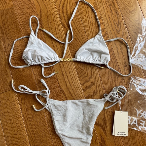 Monday Swimwear Soft Silver Shimmer Bikini Top/Bottom - Picture 8 of 15